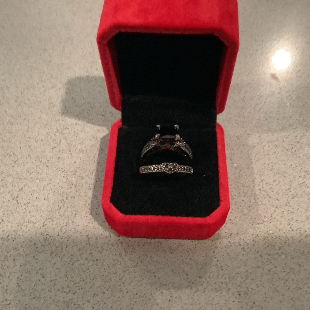 Ring, black diamond, lab created, bridal set. Sz 8